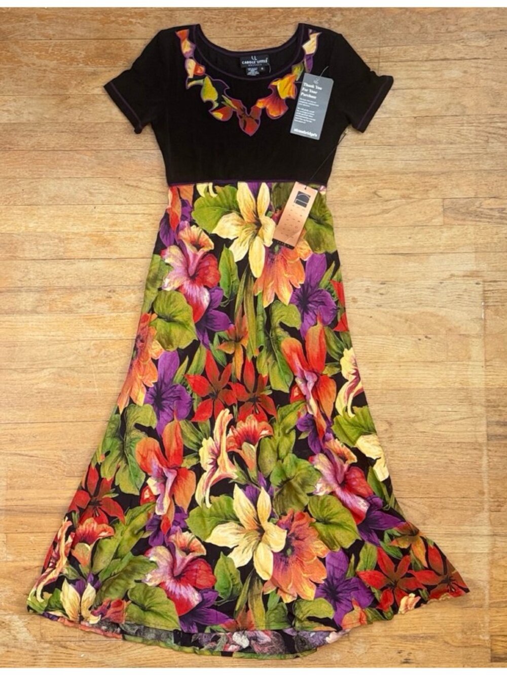 Vintage Floral Print Maxi Dress Size Small 90s Carole Little Bias Cut Sundress